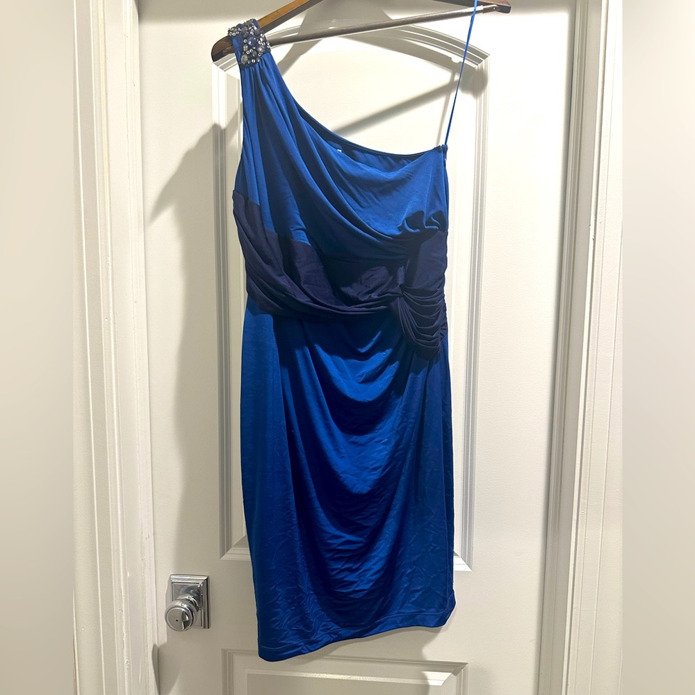 One strap blue maternity dress size M. Fits like a 6-8 stretchy!